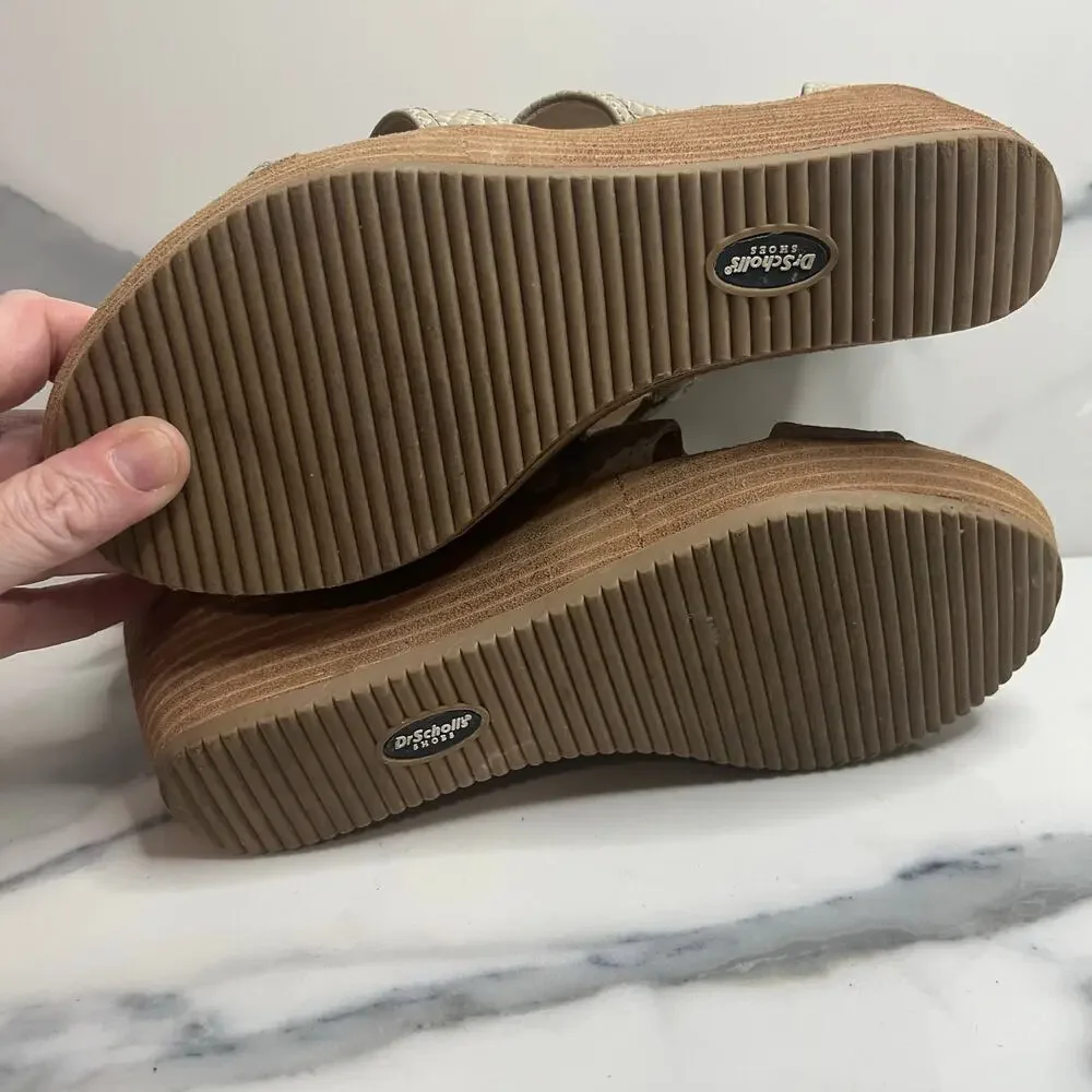 Dr Scholl's Women's Neutral Faux Leather Wedge Long Island Sandals Sz 7 EUC